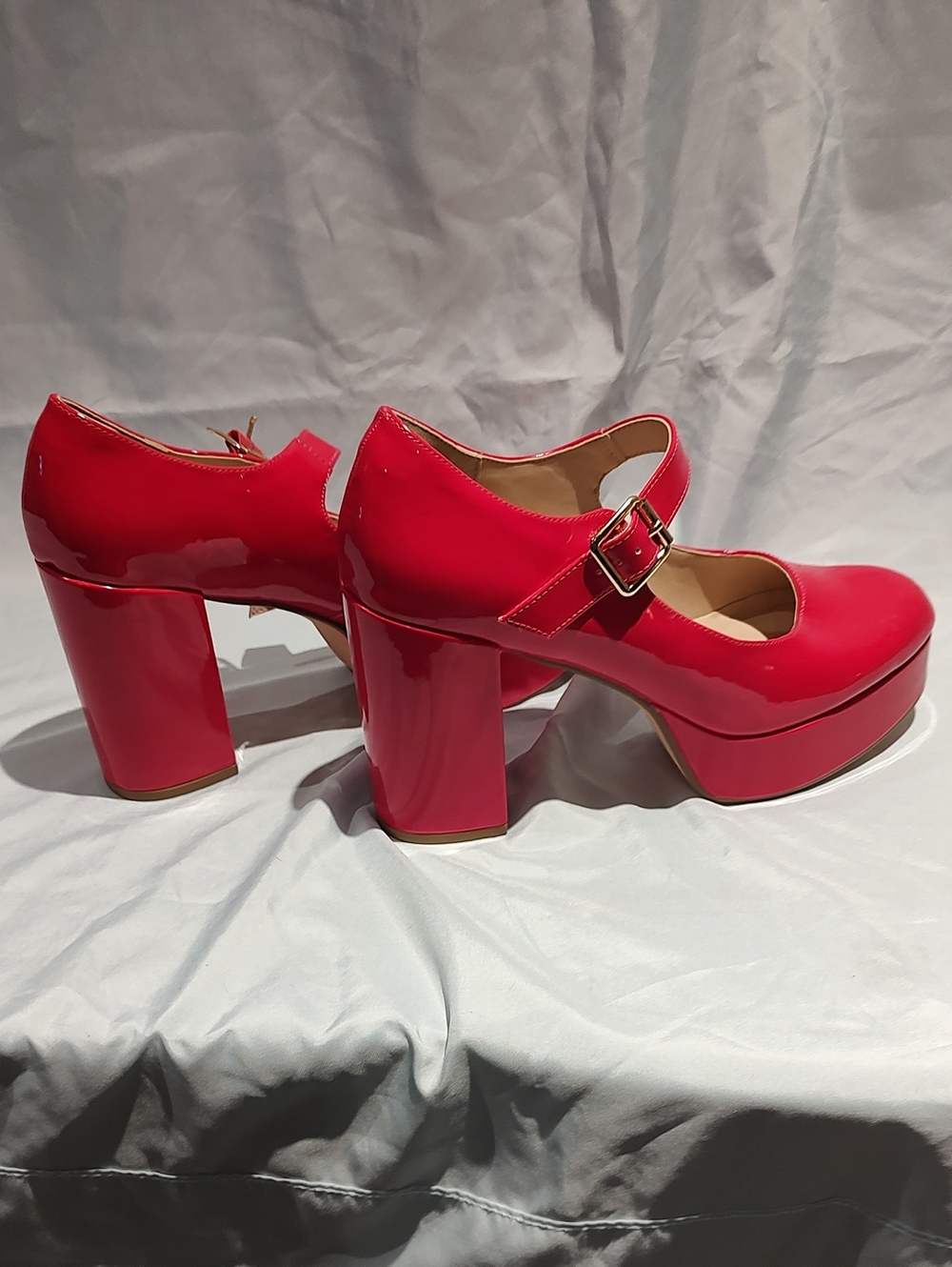 Red Patent Platform Mary Jane Heels with Buckle